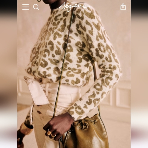 SÉZANE Indiana Leopard Print Mohair Knit Jumper Sweater Ivory Green - Picture 5 of 13